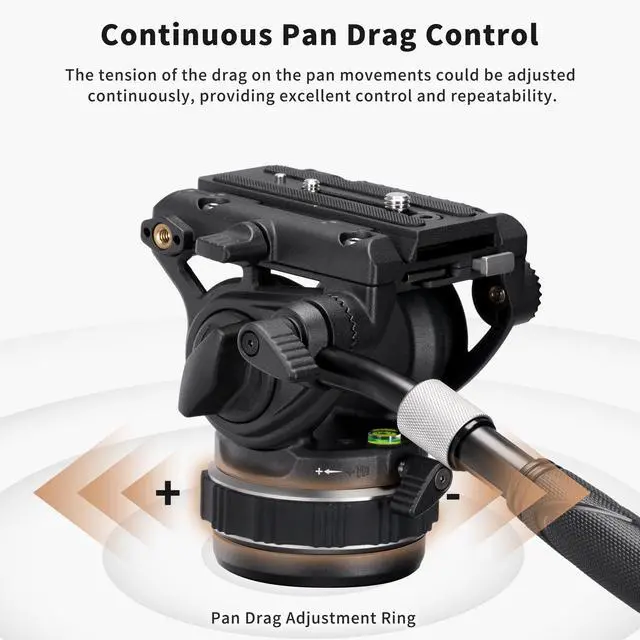Alt view image 3 of 5 - Cayer K10 Pro Video Fluid Head with 75mm Flat Base, Adjustable Pan Drag and Telescopic Handle, Heavy Duty Tripod Fluid Head for for DSLR Cameras, Camcorders, Max Load 22 lb/10 kg