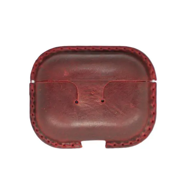 Alt view image 2 of 4 - JJNUSA Genuine Vintage Leather Distressed Leather for Apple Airpods Pro 3 3rd Gen (2025) Wireless Charging Protective Cover Earbud Case Compatible with MagSafe Red