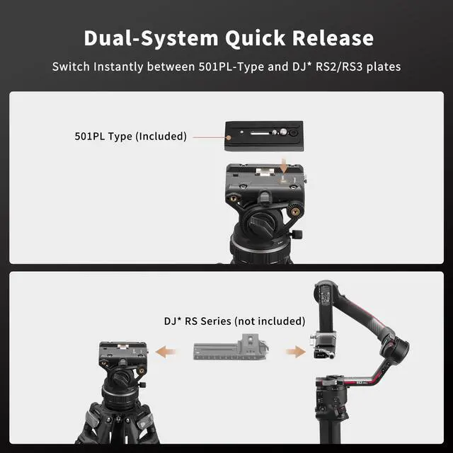 Alt view image 5 of 5 - Cayer K10 Pro Video Fluid Head with 75mm Flat Base, Adjustable Pan Drag and Telescopic Handle, Heavy Duty Tripod Fluid Head for for DSLR Cameras, Camcorders, Max Load 22 lb/10 kg