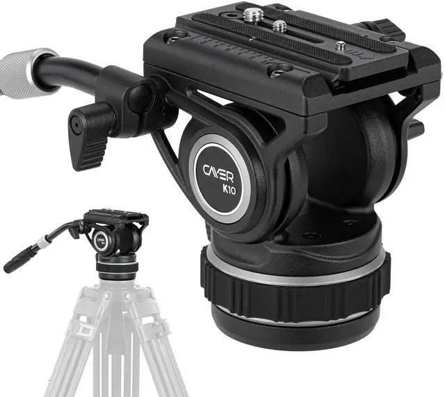 Main image of Cayer K10 Pro Video Fluid Head with 75mm Flat Base, Adjustable Pan Drag and Telescopic Handle, Heavy Duty Tripod Fluid Head for for DSLR Cameras, Camcorders, Max Load 22 lb/10 kg