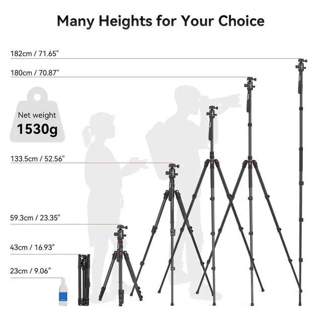 Alt view image 2 of 5 - SmallRig Camera Tripod, 71" Foldable Aluminum Tripod/Monopod, 360Ball Head Detachable, Payload 33lb, Adjustable Height from 16" to 71" for Camera, Phone