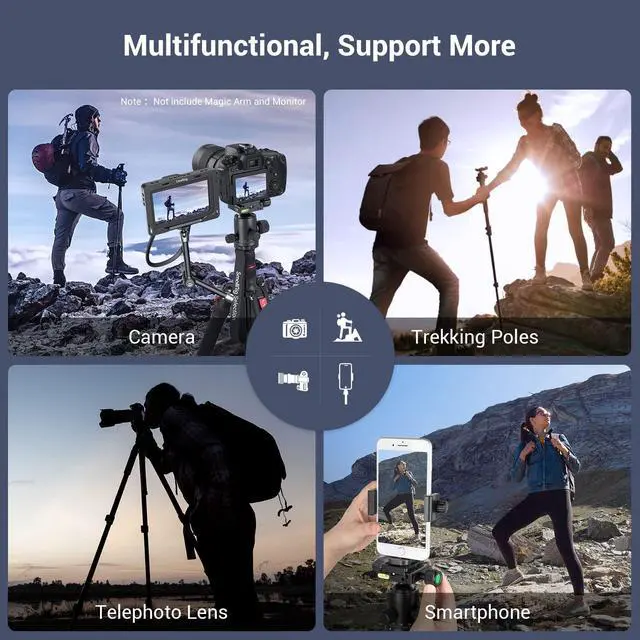 Alt view image 5 of 5 - SmallRig Camera Tripod, 71" Foldable Aluminum Tripod/Monopod, 360Ball Head Detachable, Payload 33lb, Adjustable Height from 16" to 71" for Camera, Phone