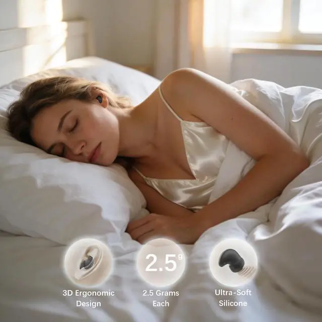 Alt view image 2 of 5 - Sleep Earbuds 53dB High-Frequency Noise Reduction 8-mic Array & Dual Hybrid Filtering Technology, 80H Playtime, Snore Blocking Comfortable Earbuds, Bluetooth 5.3 Earplugs for Side Sleeper, Airplane