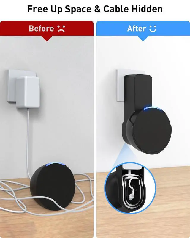 Alt view image 2 of 5 - Maxonar Wall Mount, (2 Packs) Ech0 P0p Wall Mount Speaker Holder No Screws No Drill Needed Cable Hidden Storage Compatible with Google Nest, Ech0 P0p- Black