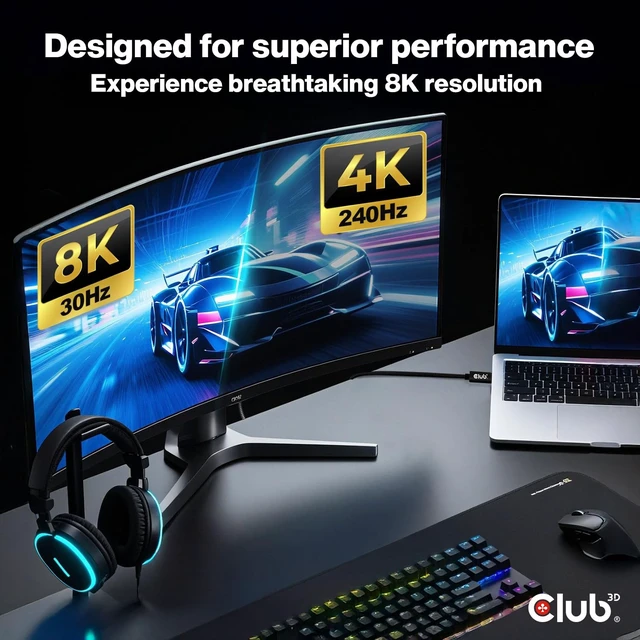 Alt view image 2 of 5 - Club 3D Mini DisplayPort to USB C Cable 2m/6.6ft - DP 2.1 Certified 8K@30Hz 4K@240Hz Video Adapter for Mac PC Gaming Monitor- Bi-Directional Cable