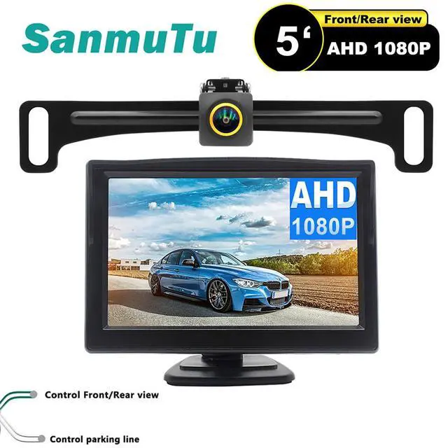 Alt view image 2 of 5 - Wired Backup Camera for Truck 5 '' AHD 1080P Front Rear View Monitor KIT 2K IP67 Waterproof Night Vision Reverse Camera for CAR, License Plate Back UP Reverse Camera for 12V Cars Sedan Truck Van SUV