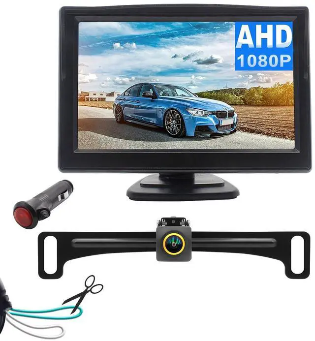 Main image of Wired Backup Camera for Truck 5 '' AHD 1080P Front Rear View Monitor KIT 2K IP67 Waterproof Night Vision Reverse Camera for CAR, License Plate Back UP Reverse Camera for 12V Cars Sedan Truck Van SUV