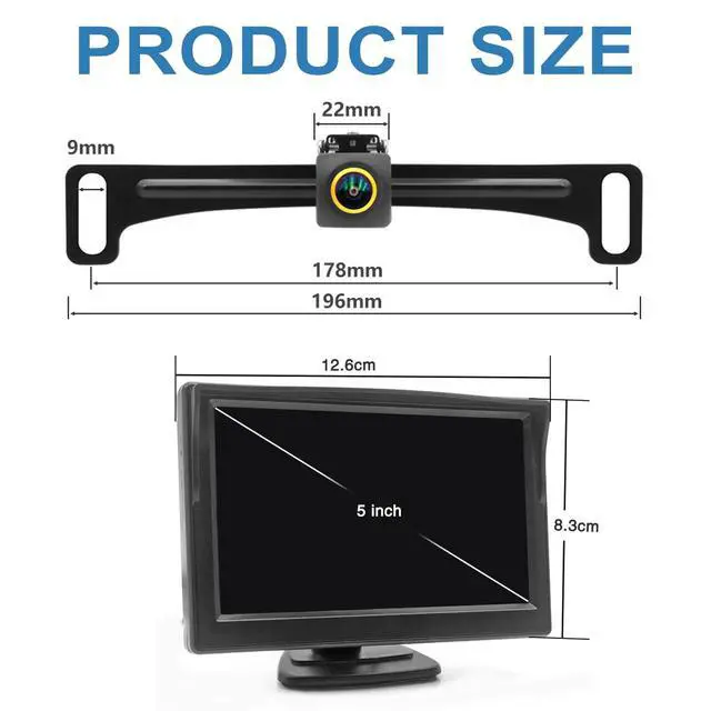 Alt view image 5 of 5 - Wired Backup Camera for Truck 5 '' AHD 1080P Front Rear View Monitor KIT 2K IP67 Waterproof Night Vision Reverse Camera for CAR, License Plate Back UP Reverse Camera for 12V Cars Sedan Truck Van SUV