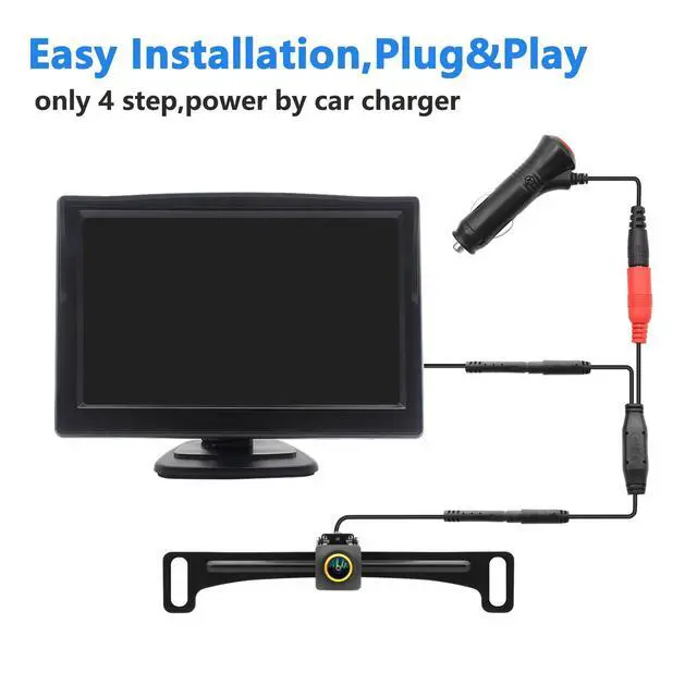 Alt view image 3 of 5 - Wired Backup Camera for Truck 5 '' AHD 1080P Front Rear View Monitor KIT 2K IP67 Waterproof Night Vision Reverse Camera for CAR, License Plate Back UP Reverse Camera for 12V Cars Sedan Truck Van SUV