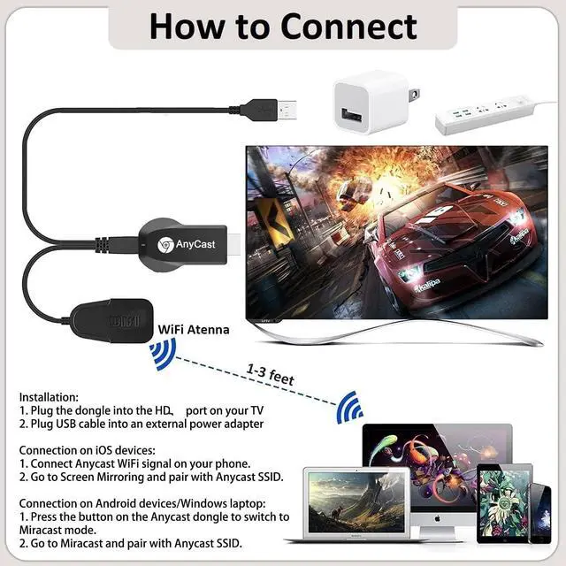 Alt view image 5 of 5 - Anycast Wireless HD Display Adapter Receiver 1080P Screen Mirroring Streaming Media Dongle Compatible with iOS/Android/Windows/Mac to HDTV Monitor Projector