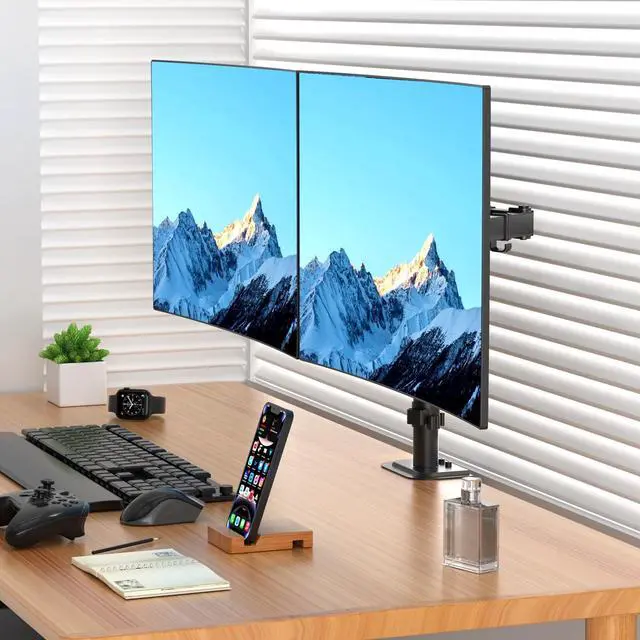 Alt view image 2 of 5 - Suptek Dual Monitor Arm Desk Mount,Ultrawide Dual Monitor Arm for 2 Monitor Screens up to 38 inches and Max 22lbs Each,Extra Tall 15.75" Pole Fully Adjustable Monitor Stand for Desk,Black(MD9442MB)