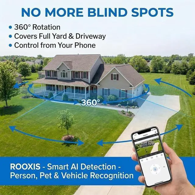 Alt view image 3 of 5 - Rooxis Wireless Outdoor Security Camera, 2026 Upgraded 4K WiFi Floodlight Camera with Siren, Color Night Vision, 360 PTZ, Motion Tracking & Patrol, 2-Way Audio, Alexa Compatible