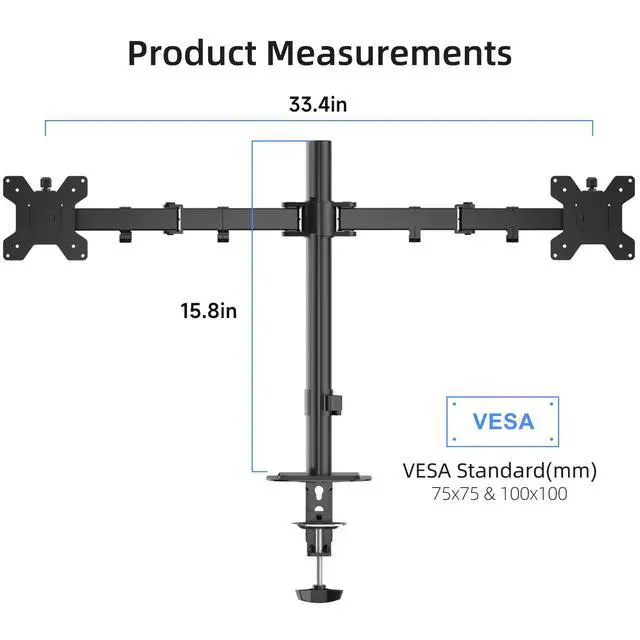Alt view image 5 of 5 - Suptek Dual Monitor Arm Desk Mount,Ultrawide Dual Monitor Arm for 2 Monitor Screens up to 38 inches and Max 22lbs Each,Extra Tall 15.75" Pole Fully Adjustable Monitor Stand for Desk,Black(MD9442MB)