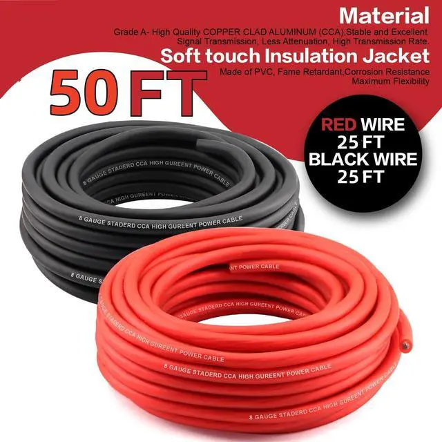 Alt view image 2 of 5 - 8 Gauge Wire (25ft Each - Red/Black) Copper Clad Aluminum CCA - Primary Automotive Wire,Car Amplifier Power & Ground Cable, 20PCS Lugs Terminal Connectors,60A ANL Fuse Block and Heat Shrink Tubing