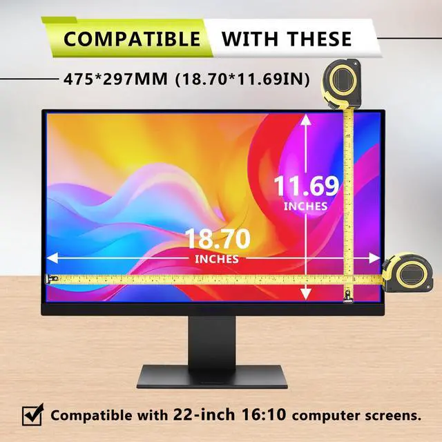 Alt view image 2 of 5 - YongMai 22-Inch Computer Monitor Blue Light Blocking Screen Protector - Anti Glare, Anti-UV, Anti-Scratch Film for 16:10 Widescreen Desktop LED Monitors ^^ Reduce Eye Strain & Fatigue