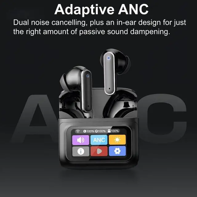 Alt view image 2 of 5 - JKNKCO Wireless Earbuds, in-Ear Bluetooth 6.0 ANC Noise Cancelling, Smart Touch Screen Charging Case, Built-in HD Mic, 24H Playtime, IPX5 Waterproof for Sports Commute Office - MS128 (White)