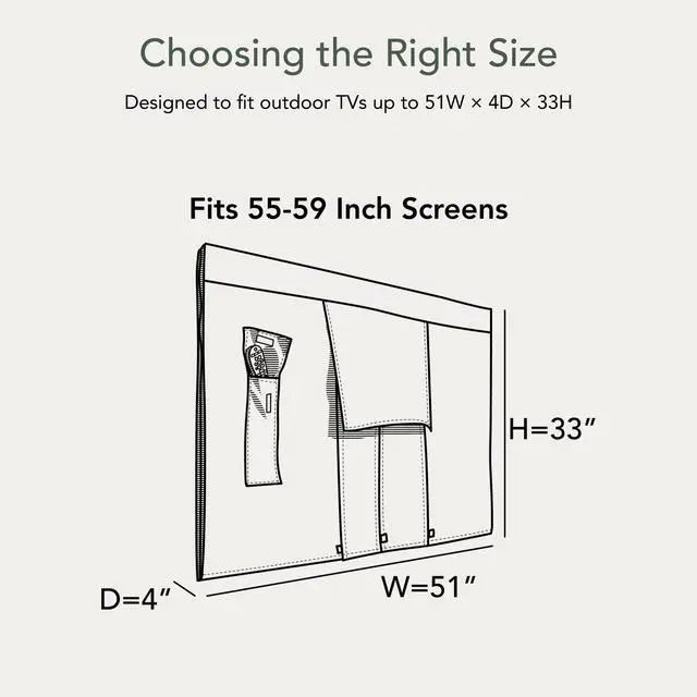 Alt view image 3 of 5 - Covermates Outdoor Full TV Cover Water-Resistant All-Weather Protection for Mounted & Freestanding TVs, 12-Gauge Vinyl with Remote Pocket & Secure Touch Fastener Closure, 55-59 Inches, Black
