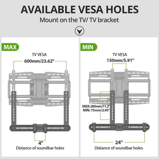 Alt view image 3 of 5 - USX MOUNT Universal Soundbar Mount, Sound Bar TV Bracket for Soundbar with Speaker, Fits 2 Installation Options, Removable No-Slip Base Holder Extends 3.46-6.06