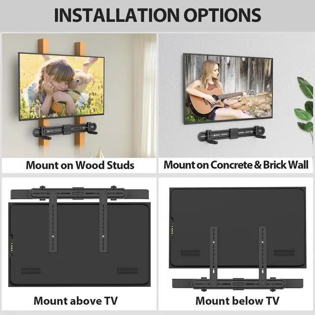 Alt view image 2 of 5 - USX MOUNT Universal Soundbar Mount, Sound Bar TV Bracket for Soundbar with Speaker, Fits 2 Installation Options, Removable No-Slip Base Holder Extends 3.46-6.06