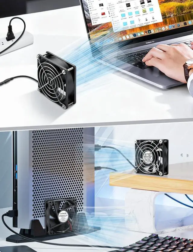 Alt view image 2 of 5 - AmRunJe 80mm 12v dc Small Computer Fan with AC Plug 110v 220v Variable Speed Dual Ball Bearing for Cooling Laptop Electronics PC Case Router Xbox Server Receiver DVR