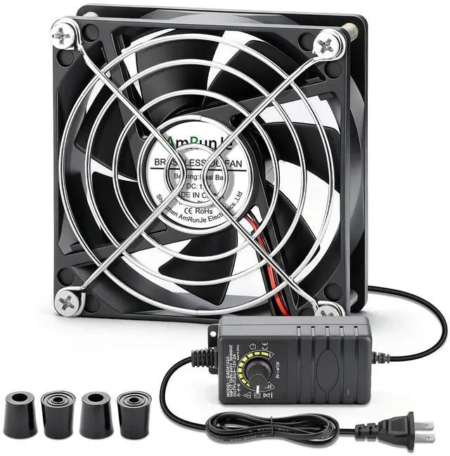Main image of AmRunJe 80mm 12v dc Small Computer Fan with AC Plug 110v 220v Variable Speed Dual Ball Bearing for Cooling Laptop Electronics PC Case Router Xbox Server Receiver DVR
