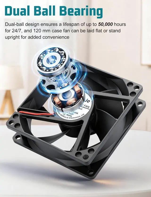 Alt view image 5 of 5 - AmRunJe 80mm 12v dc Small Computer Fan with AC Plug 110v 220v Variable Speed Dual Ball Bearing for Cooling Laptop Electronics PC Case Router Xbox Server Receiver DVR