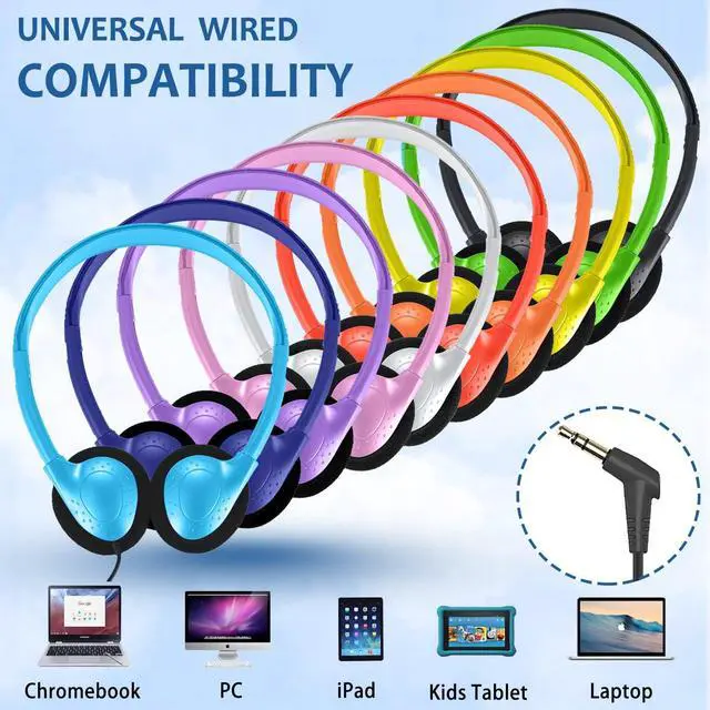 Alt view image 4 of 5 - Ladont 50 Pack Bulk Classroom Headphones for Kids Students School, Multi Color Wired Headphones for Kids Children, 3.5mm Jack for Chromebook Laptop PC Computer