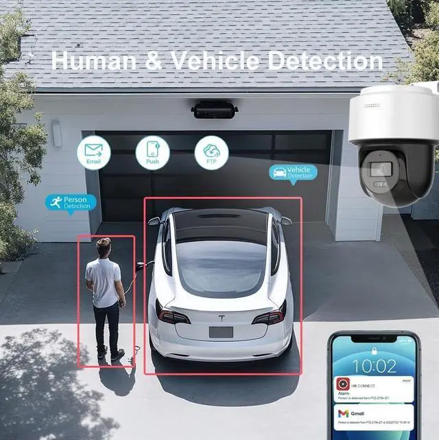 Alt view image 3 of 5 - DS-2DE2C400MWG-E 4MP Mini PT POE Outdoor Camera, 2.8MM Wide Lens, H.265+, Smart Hybrid-light, Support Human Detection and Auto-tracking, Built-in Microphone, Speaker, Card Slot(Up to 512 GB), IP66
