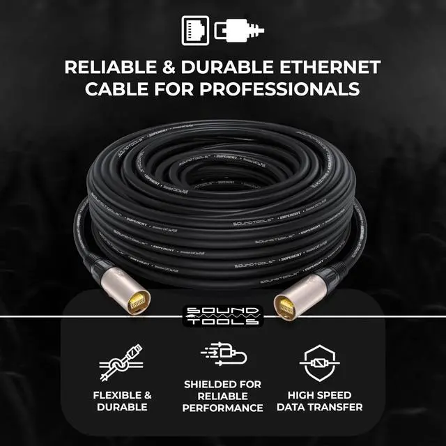 Alt view image 2 of 5 - Sound Tools SuperCAT Professional Grade Shielded CAT5e etherCON Cable High-Speed Ethernet Cable with 6Gbps Data Transfer Flexible Polyurethane Jacket & Neutrik Connectors (25 feet, Black)