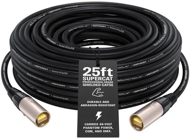 Main image of Sound Tools SuperCAT Professional Grade Shielded CAT5e etherCON Cable High-Speed Ethernet Cable with 6Gbps Data Transfer Flexible Polyurethane Jacket & Neutrik Connectors (25 feet, Black)