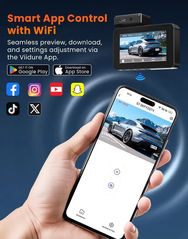 Alt view image 5 of 5 - Dash Cam Front and Rear, 4K+2.5K+1080P with 170 Fisheye Lens, Full HD Dash Camera for Cars, 5GHz WiFi, IR Night Vision, WDR, 64GB Card Included (Dual Channel)