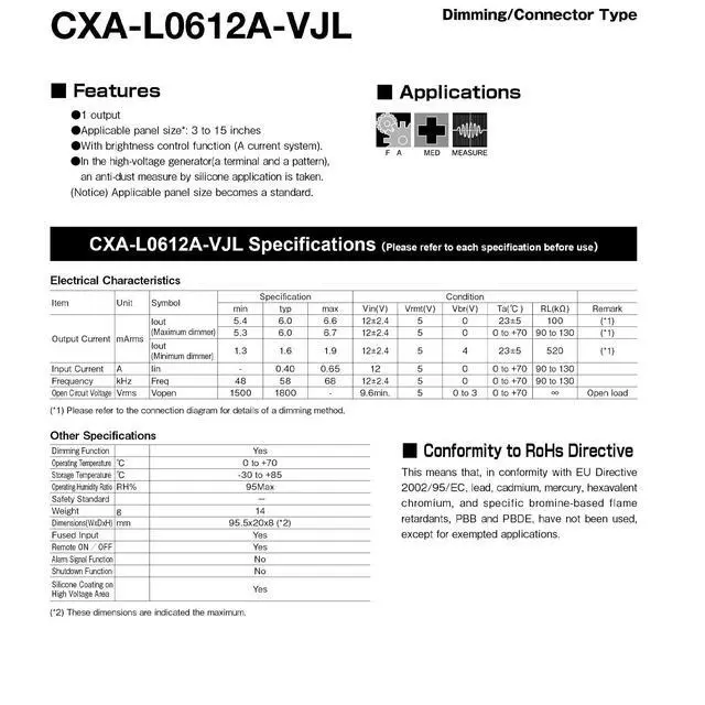Alt view image 5 of 5 - CXA-L0612A-VJL Inverter Dimming/Connector Type