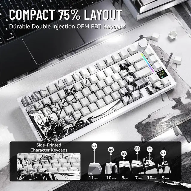 Alt view image 4 of 5 - MAMBASNAKE Attack Shark X820 Ultra Wireless Mechanical Keyboard with TFT Smart Display&Knob,75% Bluetooth/2.4GHz/USB-C Keyboard,Gasket-Mounted Linear Switch with Coiled Cable,for Win/Mac, Ink S
