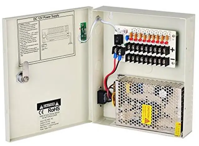 Main image of Lapetus 8 Channel 9 Port Power Box Security Camera 12V DC 5A Ampere CCTV DVR Power Supply Switch Box Key Locked