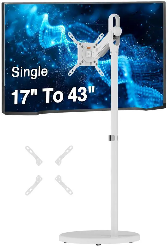 Main image of SIIG Single 43" Portable Monitor Arm TV Rolling Stand- White Fits17-43" Screens- Up to 22 lbs- Cable Management- Quick-Release VESA Plate- VESA Plate 75/100/200 (CE-MT5F11-S1)