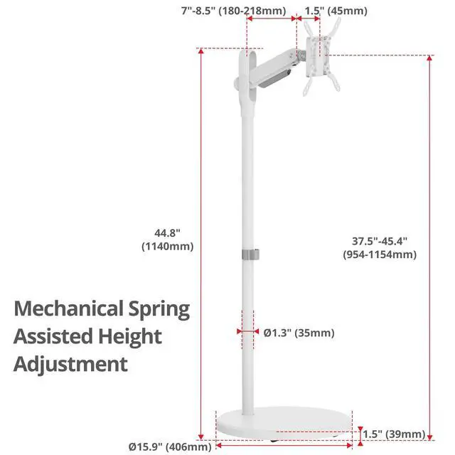 Alt view image 5 of 5 - SIIG Single 43" Portable Monitor Arm TV Rolling Stand- White Fits17-43" Screens- Up to 22 lbs- Cable Management- Quick-Release VESA Plate- VESA Plate 75/100/200 (CE-MT5F11-S1)