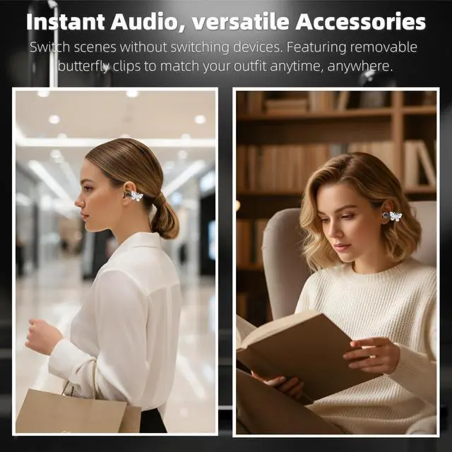 Alt view image 5 of 5 - xzqioue Clip On Earbuds Jewelry, Open Ear Headphones Wireless Bluetooth Earring Clip-On Headphones, Fit Ears Cuff Headphones for Women, Jewelry Earring Earbuds for Work, Run & Sleep