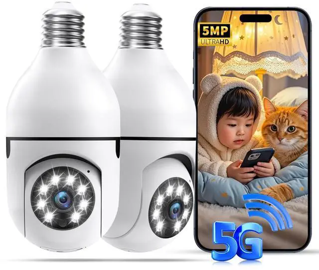 Main image of Seeborder Light Bulb Security Cameras,5MP & 360 PTZ Light Bulb Camera Outdoor, 5G&2.4G Light Bulbs Camera,AI Motion Detection,Color Night Vision,2-Way Talk,Cloud/TF Storage,Compatible with Alexa