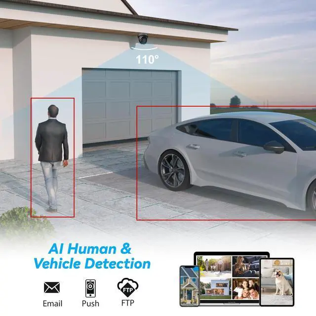 Alt view image 2 of 5 - UNILOOK 4K 8MP PoE Security Camera, Turret IP Camera Outdoor Indoor Wired, 100ft Smart Color Night Vision, Human/Vehicle Detection, IP66, Built-in Audio, @20fps, Wide Angle, Full Metal, NDAA (Black)