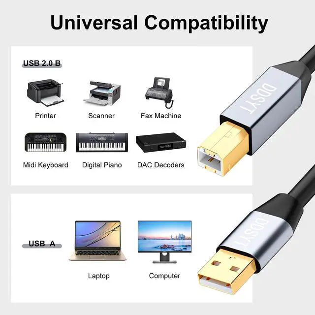 Alt view image 2 of 5 - DDSYT USB 2.0 Printer Cable 60 ft - High Speed Active A to B Cord for Printers, Scanners, Fax Machines