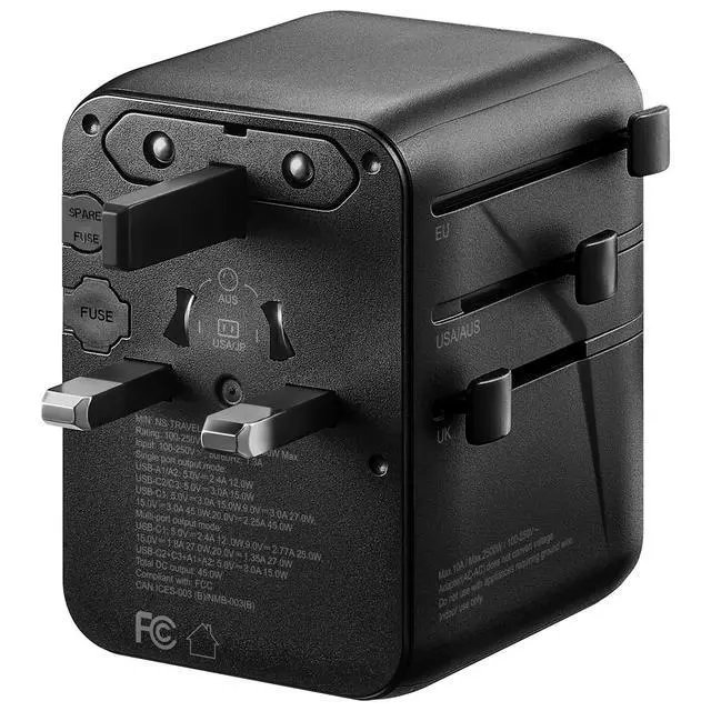 Alt view image 2 of 5 - Insignia All-in-One Ground Travel Adapter Converter Series with USB Ports (45W All-in-1 Travel Adapter)