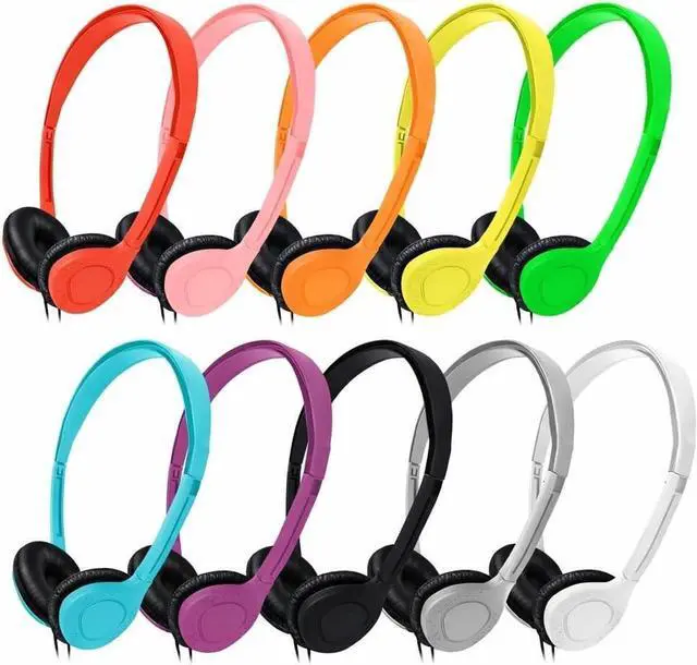 Main image of Maeline Classroom Headphones Bulk 10 Pack Wired On-Ear Headsets with Leather Cushions & 3.5mm Jack, Adjustable School Headphones for Students, Libraries, Testing Centers, Offices & Travel