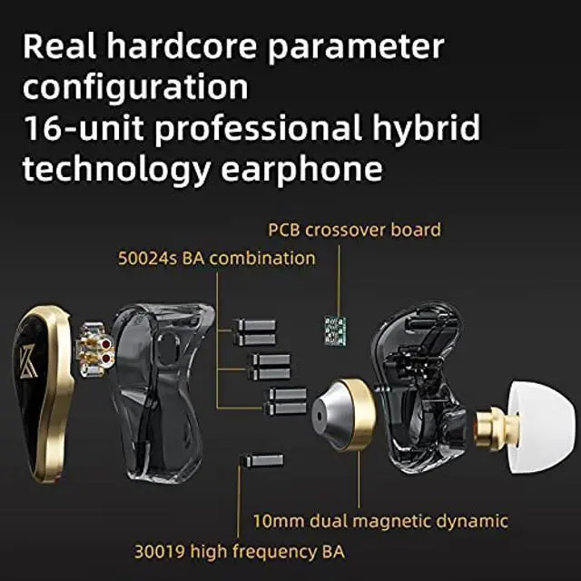 Alt view image 3 of 5 - Linsoul KZ ZAS 7BA+1DD in-Ear Monitor, HiFi Bass Earbuds, Gaming Earbuds, Hybrid IEM Earphones with Recessed 2pin Cable for Audiophile Musician(Without Mic, Black)
