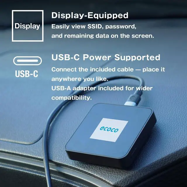 Alt view image 3 of 5 - ecoco 100GB Pocket Wi-Fi TD20 (Black) (200GB/365days)