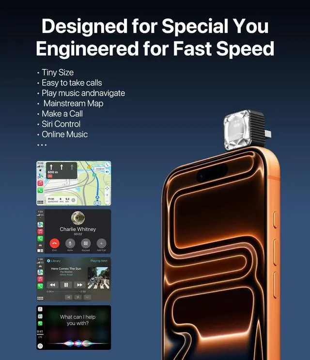 Alt view image 5 of 5 - Wireless CarPlay Adapter for iPhone, Premium Glass Finish Design, 5s Auto-Connect, Mini Wireless CarPlay Dongle Compatible with Apple CarPlay, Plug & Play for Factory Wired Cars, Low Lat