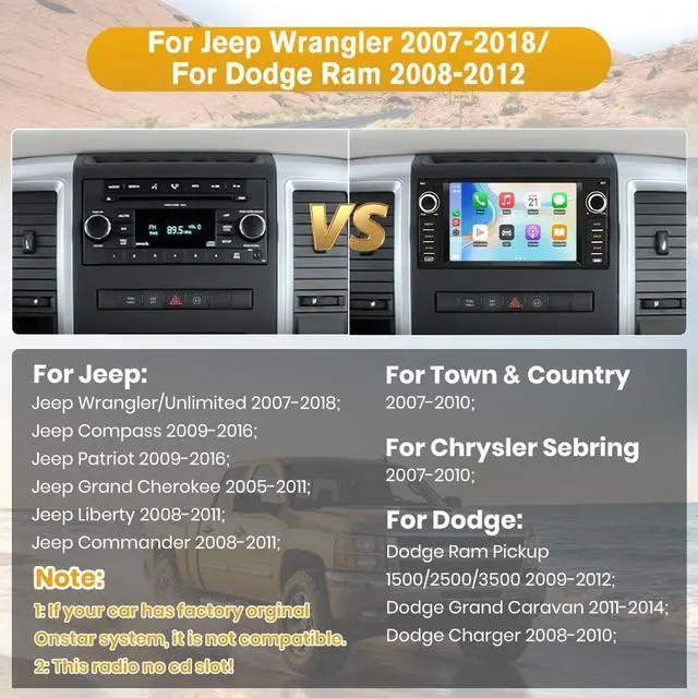 Alt view image 2 of 5 - Junsun Car Radio Stereo for Dodge Ram 1500 2500 3500 2009 2010 2011 2012 Avenger Challenger 2008 2009 2010 2011 2012 2013 2014, 7 Inch Touch Screen with Wireless CarPlay Android Auto Backup Cam
