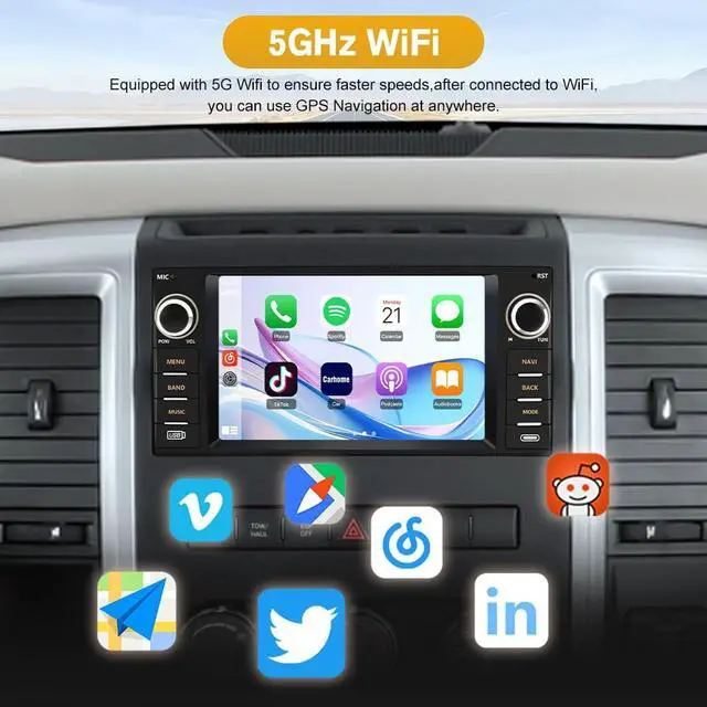 Alt view image 4 of 5 - Junsun Car Radio Stereo for Dodge Ram 1500 2500 3500 2009 2010 2011 2012 Avenger Challenger 2008 2009 2010 2011 2012 2013 2014, 7 Inch Touch Screen with Wireless CarPlay Android Auto Backup Cam