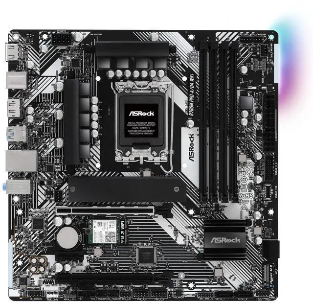 Alt view image 2 of 5 - ASRock B760M Pro-A/D4 WiFi Micro ATX Motherboard, Intel LGA1700, DDR4 5333+ (OC), PCIe 4.0, 2.5G LAN, Wi-Fi 6E, 7+1+1 Dr.MOS