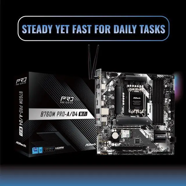 Alt view image 3 of 5 - ASRock B760M Pro-A/D4 WiFi Micro ATX Motherboard, Intel LGA1700, DDR4 5333+ (OC), PCIe 4.0, 2.5G LAN, Wi-Fi 6E, 7+1+1 Dr.MOS