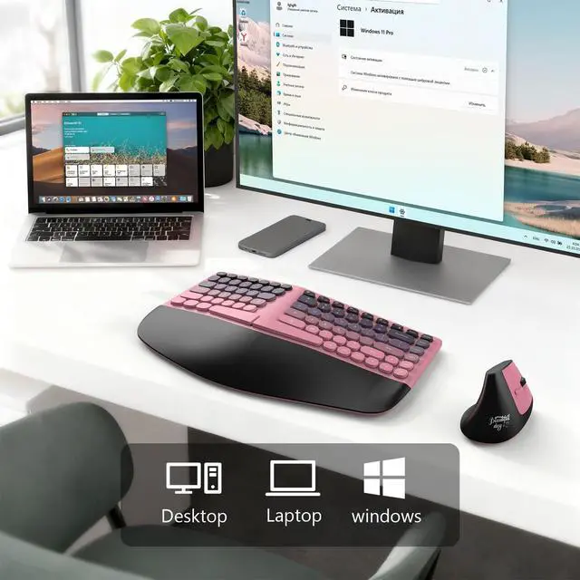 Alt view image 4 of 5 - MOFII Wireless Ergonomic Keyboard & Mouse Combo Split Curved Keyboard with Wrist Rest (All-Day Comfort) + Wireless Vertical Ergonomic Optical Mouse, Compatible with PC/Laptop/Desktop- P